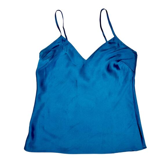 Valerie Stevens Tops - Vintage Silk Cami Blouse Teal Blue Women's Petite Small 90s Y2K Minimalist Retro